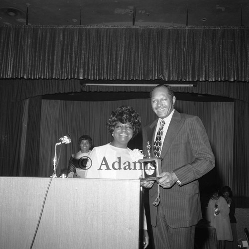 Mayor with award, Los Angeles, 1972