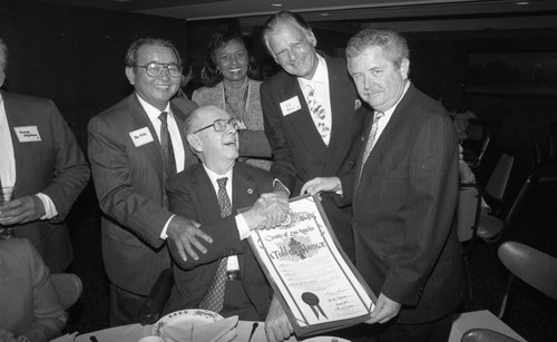 Mr. Fukei, Yvonne Brathwaite Burke, Ed Russ, Ted Hams Jr. and Kenneth Hahn, Los Angeles, 1992