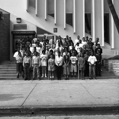 Black College Tour participants posing together, Los Angeles, 1993