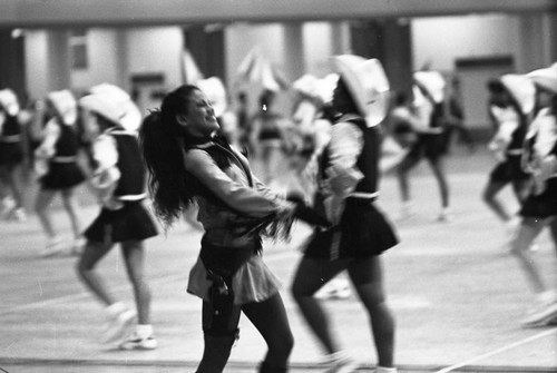 Carson High School students performing at a LAUSD Band and Drill Team Championship, Los Angeles, 1983