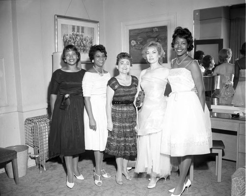 Bethune Women's Day performers posing together at Second Baptist Church, Los Angeles, 1962