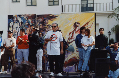 Rudy Acuña at a demonstration against the University of California, Santa Barbara (UCSB)