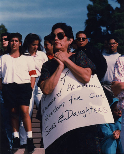 Juana Beatríz Gutiérrez at the demonstration against the University of California, Santa Barbara (UCSB)