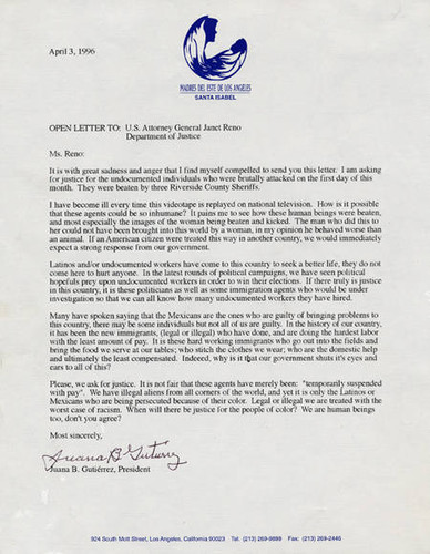 Open letter from Juana Beatríz Gutiérrez to U.S. Attorney General Janet Reno