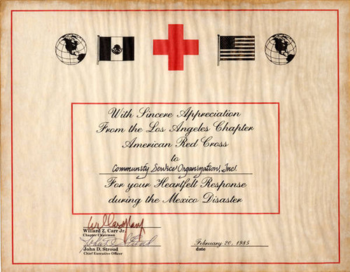 American Red Cross certificate of appreciation