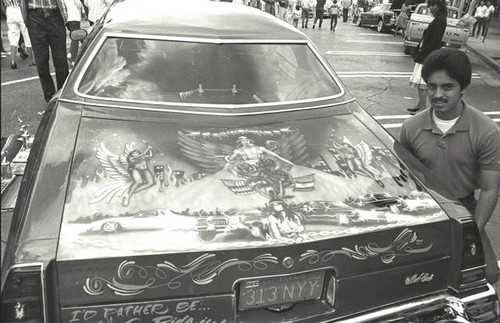 Painted hood of a lowrider car