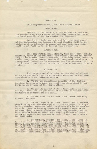 Articles of Incorporation for the Supreme Council of the Mexican-American Movement (page 3)