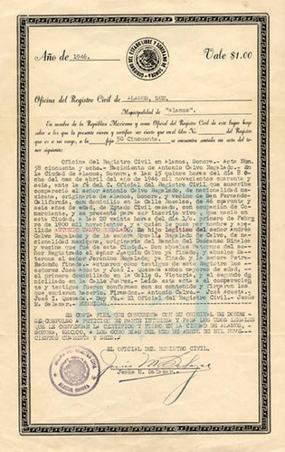 Birth Certificate of Antonio Regalado Calvo