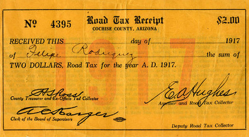 Road tax receipt for Felipe Rodriguez