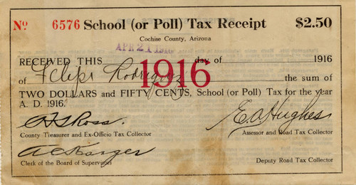 School (or Poll) tax receipt for Felipe Rodriguez