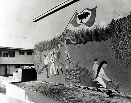 Mural painting with UFW flag