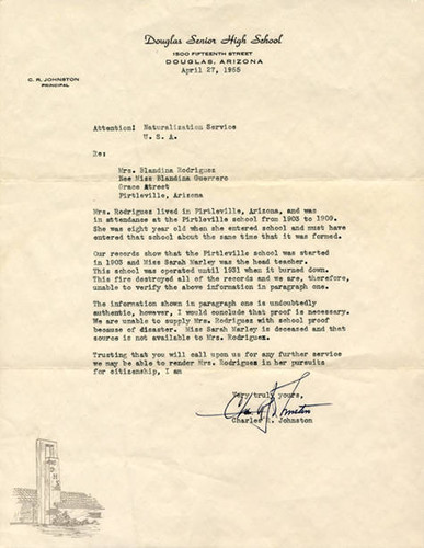 Letter from Charles R. Johnston to the United States Naturalization Service