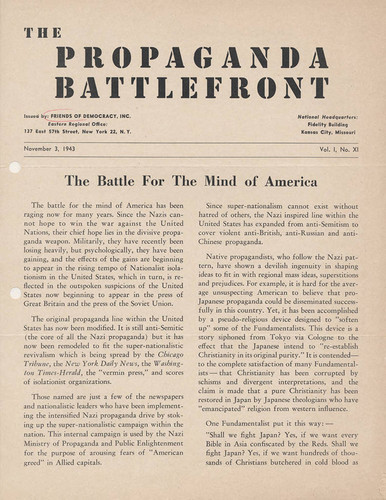 Newsletter, Propaganda Battlefront, vol. 1, no. 11, November 3, 1943