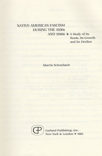 Book title page, Native American fascism during the 1930s and 1940s, 1985