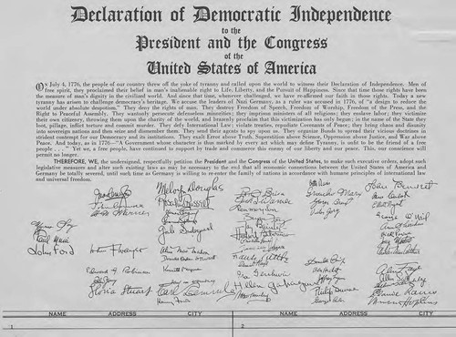 Document, Declaration of Democratic Independence, circa 1939