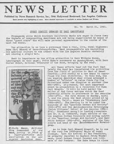 Newsletter, News Research Service Newsletter, no. 26, March 21, 1940