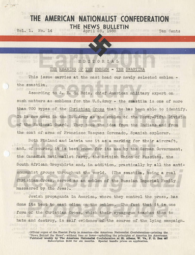 Newsletter, American Nationalist Confederation: The News Bulletin, 1938