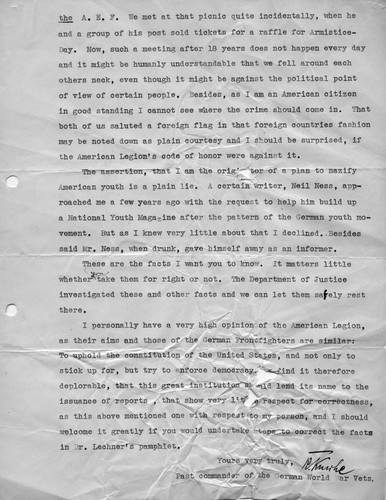 Letter, R. Kunhe Letter to American Legion (page 2), 1937