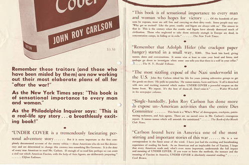 Advertisement, Under Cover by John Roy Carlson, 1943