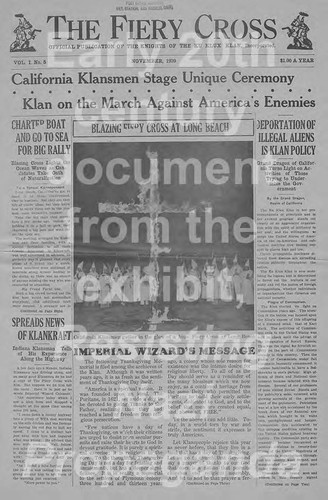 Newspaper front page, The Fiery Cross, vol. 1, no. 5, November 1939