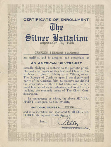 Certificate, Silver Battalion, 1936