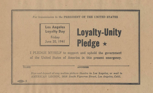 Loyalty-Unity Pledge, 1941