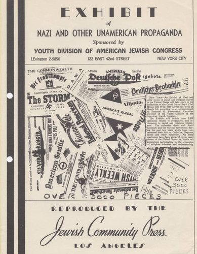 Brochure, Exhibit of Nazi and other Unamerican Propaganda, circa 1940