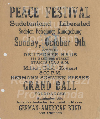 Flier, Peace Festival: Sudetenland Liberated, 1938