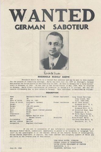 Bulletin, WANTED: GERMAN SABOTEUR: Rheinhold Rudolf Barth, 1942