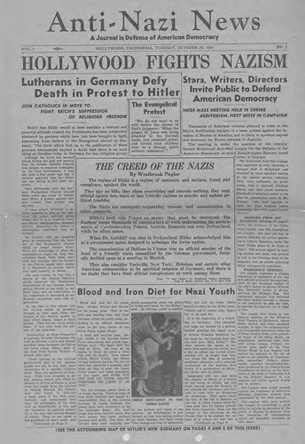 Newspaper front page, Anti-Nazi News, v. 1, no. 1, 1936