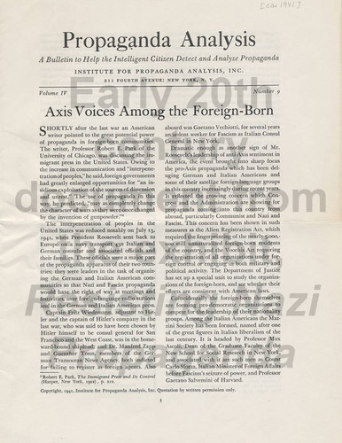 Newsletter, Propaganda Analysis by the Institute For Propaganda Analysis, Inc., vol. 4. no. 9, November 9, 1941