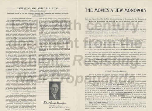 Newsletter, Movies: A Jew Monopoly, 1938