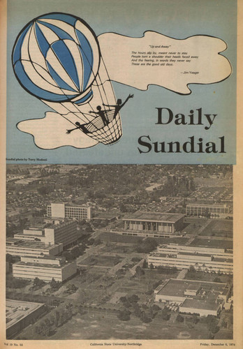 Daily Sundial front page featuring an aerial view of California State University, Northridge (CSUN), December 6, 1974