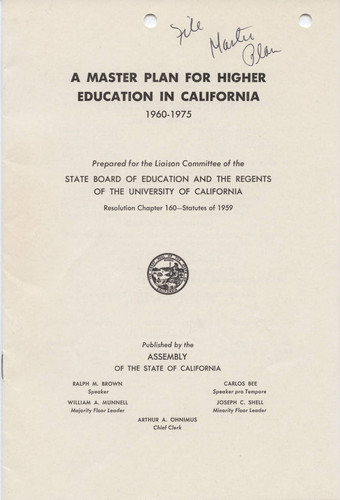 Master Plan for Higher Education in California, 1960-1975
