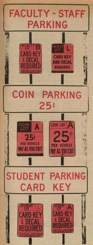 Parking signs on the San Fernando Valley State College campus (now CSUN), March 1, 1968