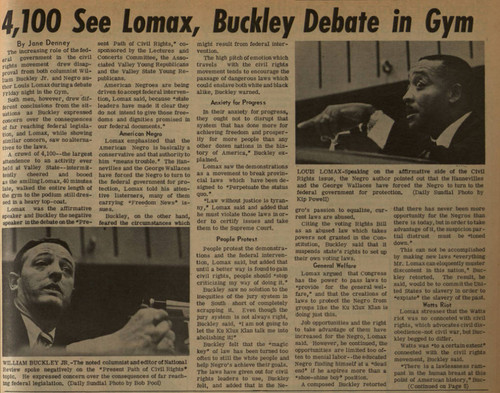 Louis Lomax/William F. Buckley debate article in the Sundial, December 14, 1965