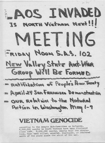 "Laos Invaded"--Valley State Anti-War Group flier, 1971