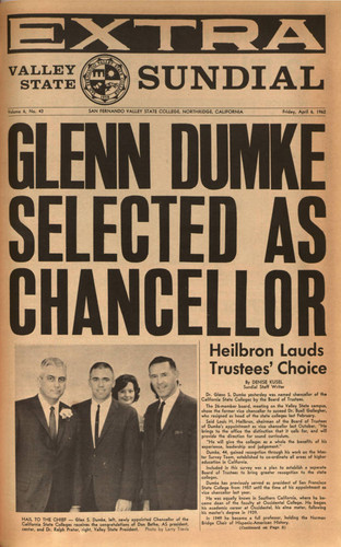 Sundial Extra, "GLENN DUMKE SELECTED AS CHANCELLOR," April 6, 1962