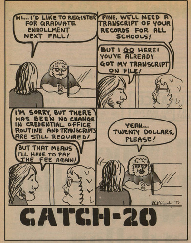 Registration cartoon from the Daily Sundial, April 27, 1973