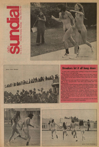 Daily Sundial front page featuring "streakers," March 22, 1974