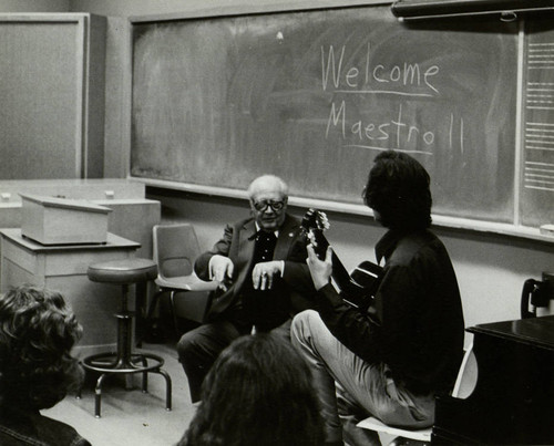 Maestro Andrés Segovia and an unidentified student, March 6, 1975