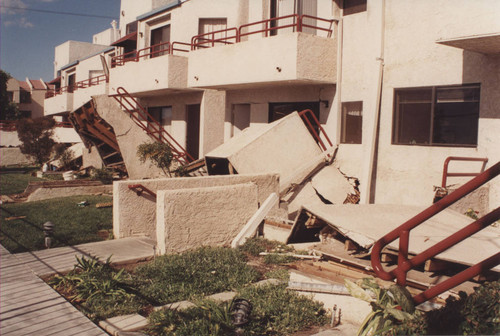 Dormitory staircases at California State University, Northridge, damaged by earthquake, 1994
