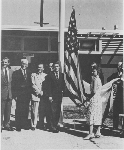 First flag raising at the San Fernando Valley campus of Los Angeles State College (now CSUN), September 24, 1956