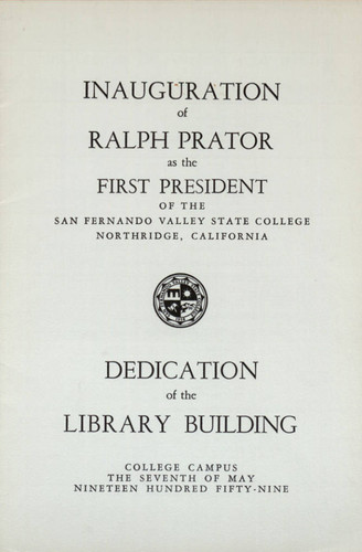 Inauguration program for investiture of Dr. Ralph Prator, May 7, 1959