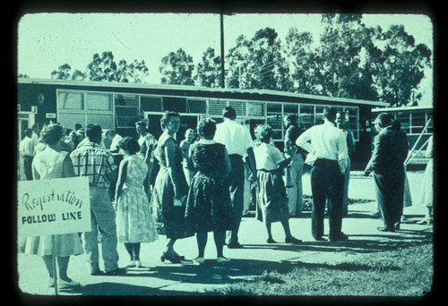 Registration at the San Fernando Valley campus of Los Angeles State College (now CSUN), 1957