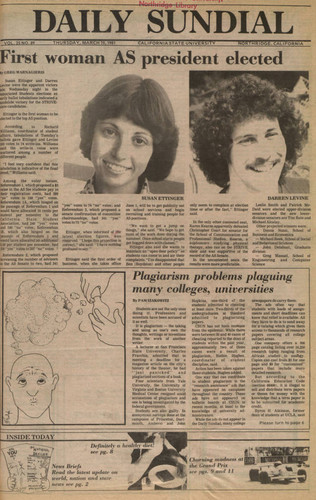 Daily Sundial--First Woman A.S. President elected, 1981