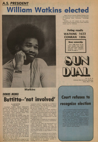 Daily Sundial--A.S. Election Results: "William Watkins elected"--May 4, 1973