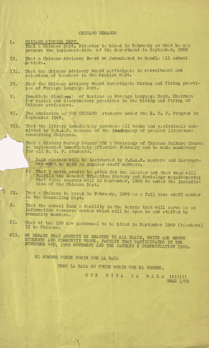 San Fernando Valley State College's Chicano Demands, January 1969