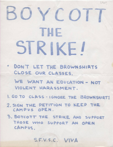 Boycott the Strike!--anti-protest flier, ca. 1970