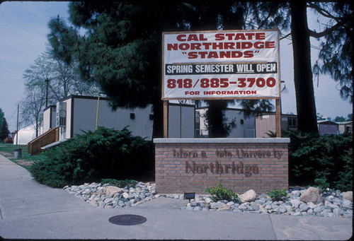 Cal State Northridge "Stands," Spring Semester Will Open; sign, 1994